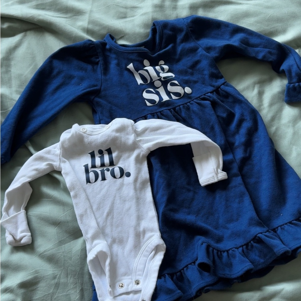 Blue and White Sibling Outfit Set